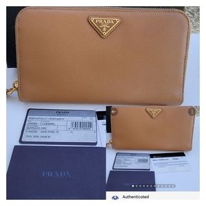 Authentic Prada Caramel Safffialo long zip wallet
